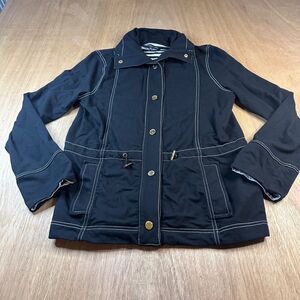 Jones New York L Black Stretch Jacket Contrast Stitch Utility Fall Coat